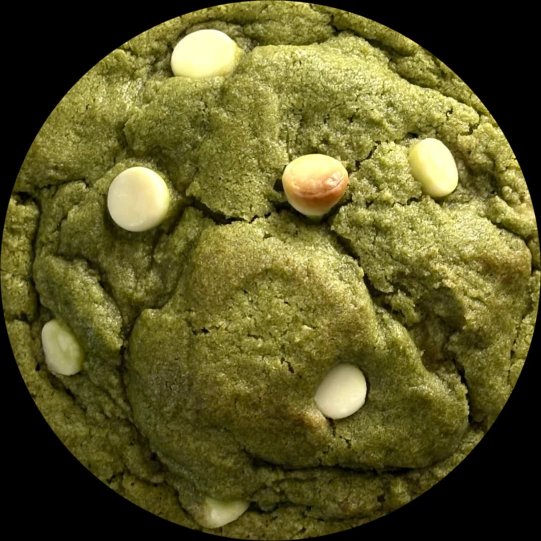 A matcha white chocolate cookie